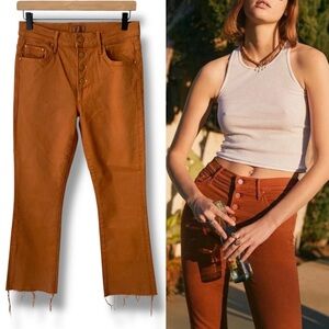 MOTHER Jeans The Pixie Insider Ankle Fray Button-Fly in Leather Brown Size 28